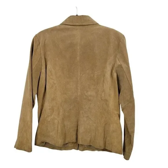 Vtg Womens Siena Camel Suede Genuine Leather Jacket Shacket Sz L Zip Neutral - Picture 8 of 11